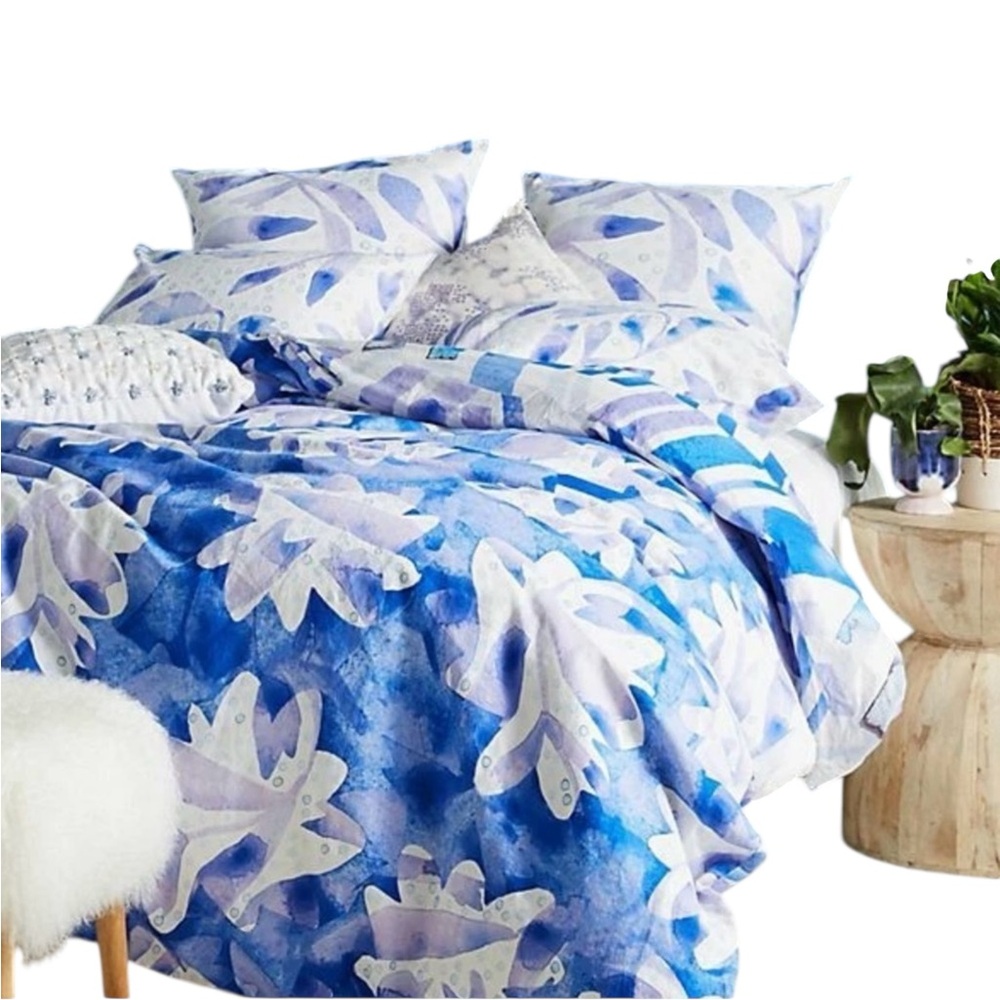 Kate Roebuck for Anthropologie painted indigo euro shams set of 2